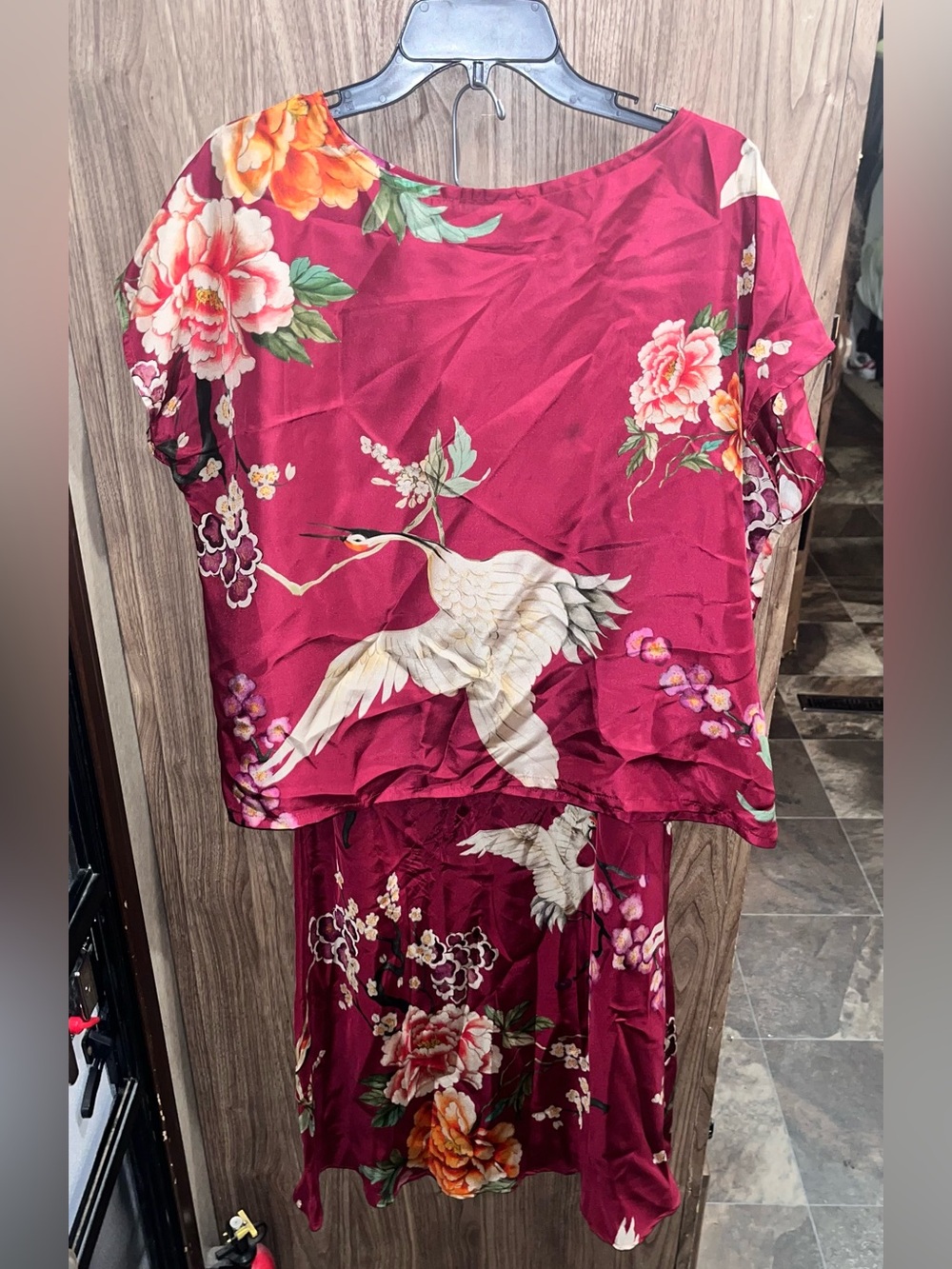 Bryn Walker Red Oriental Silk skirt set